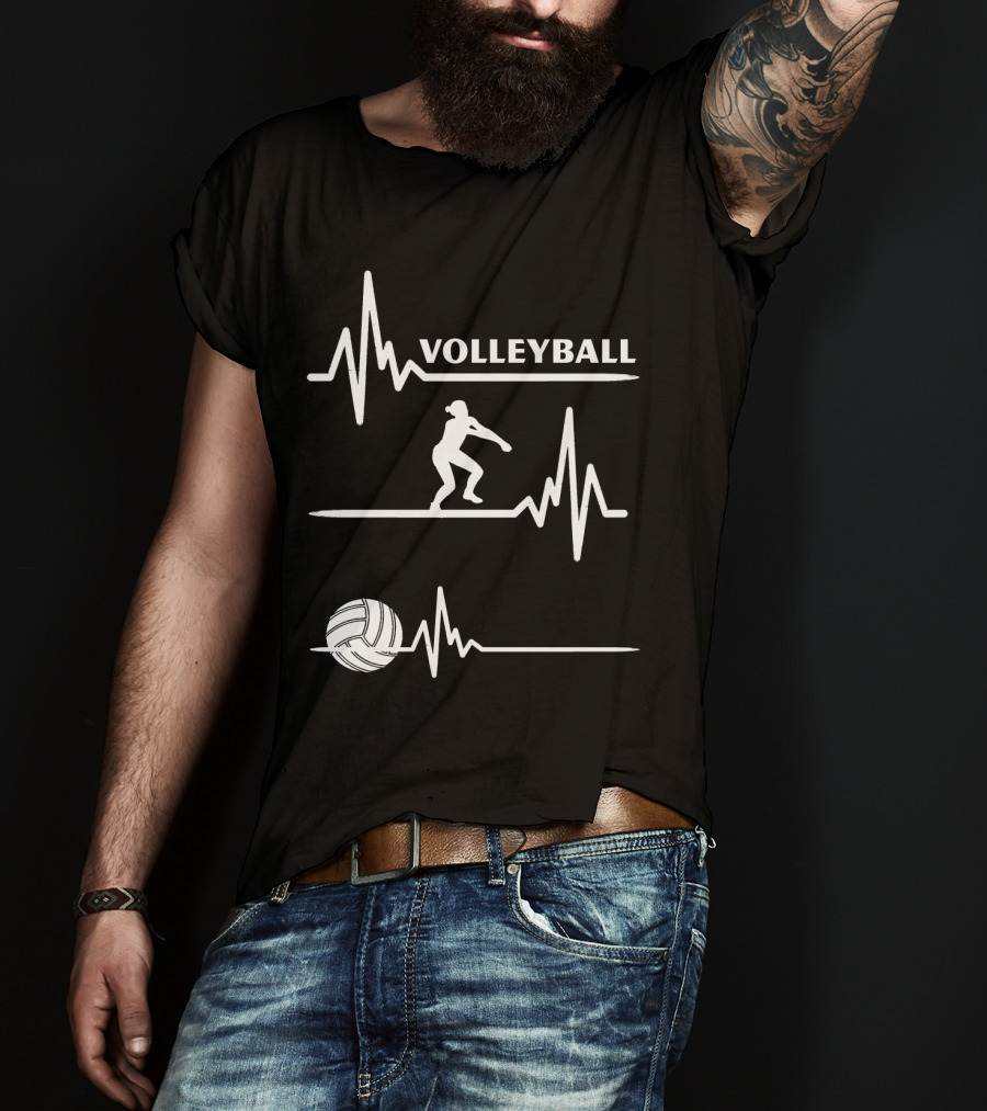Volleyball Heartbeat Player Silhouette With Ball And Pulse Lines T-Shirt
