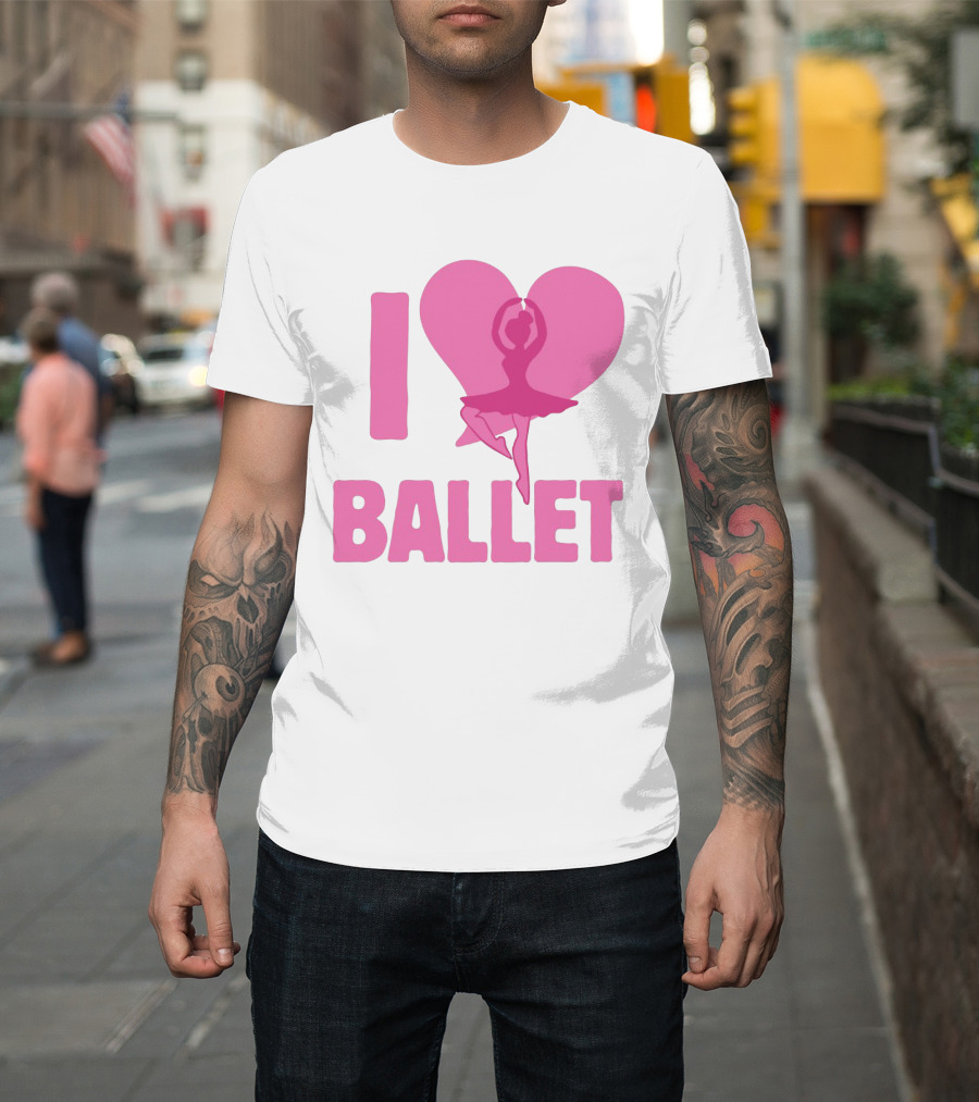 I Heart Ballet Pink Ballerina Silhouette in Love Heart T-Shirt