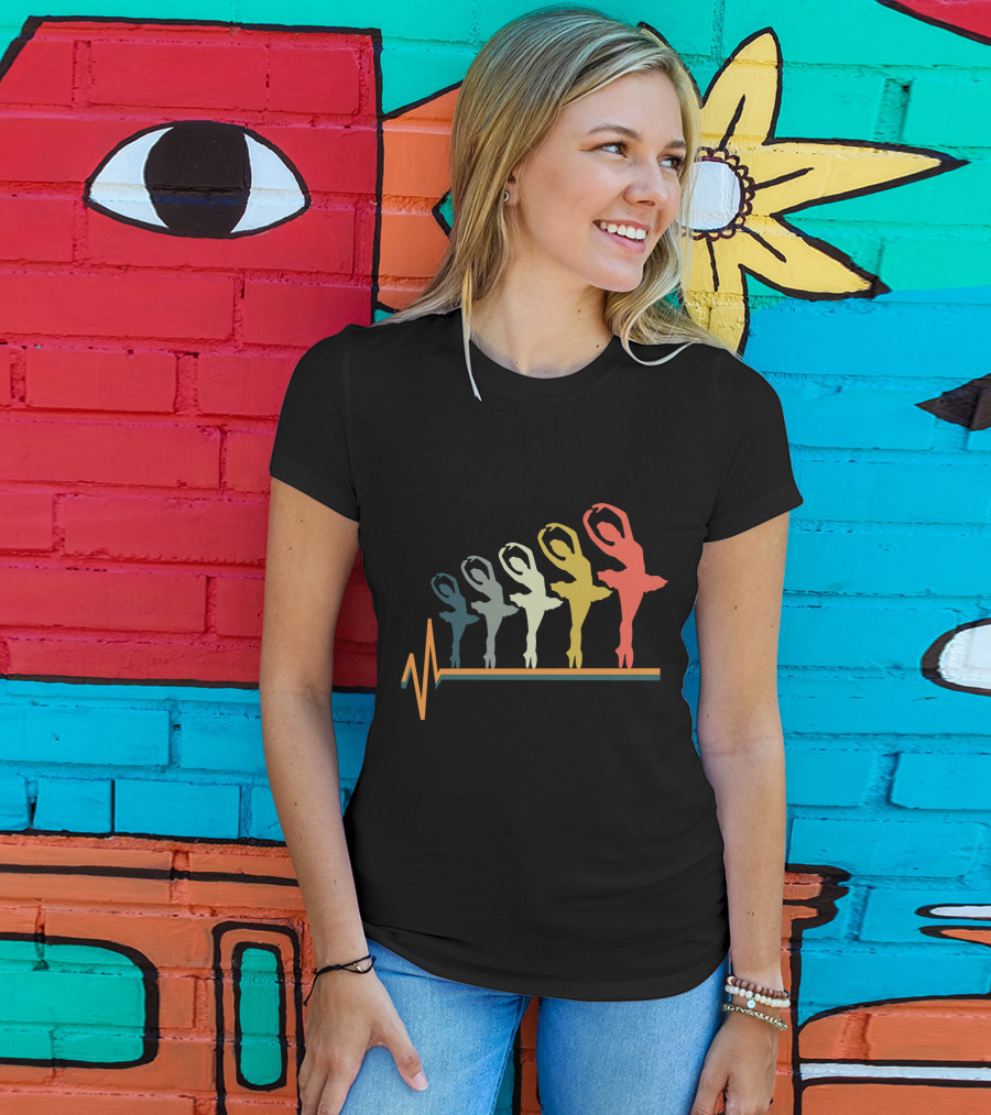 Ballet Dancers Heartbeat Line Art Gradient T-Shirt