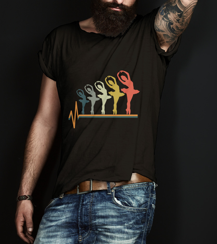 Ballet Dancers Heartbeat Line Art Gradient T-Shirt