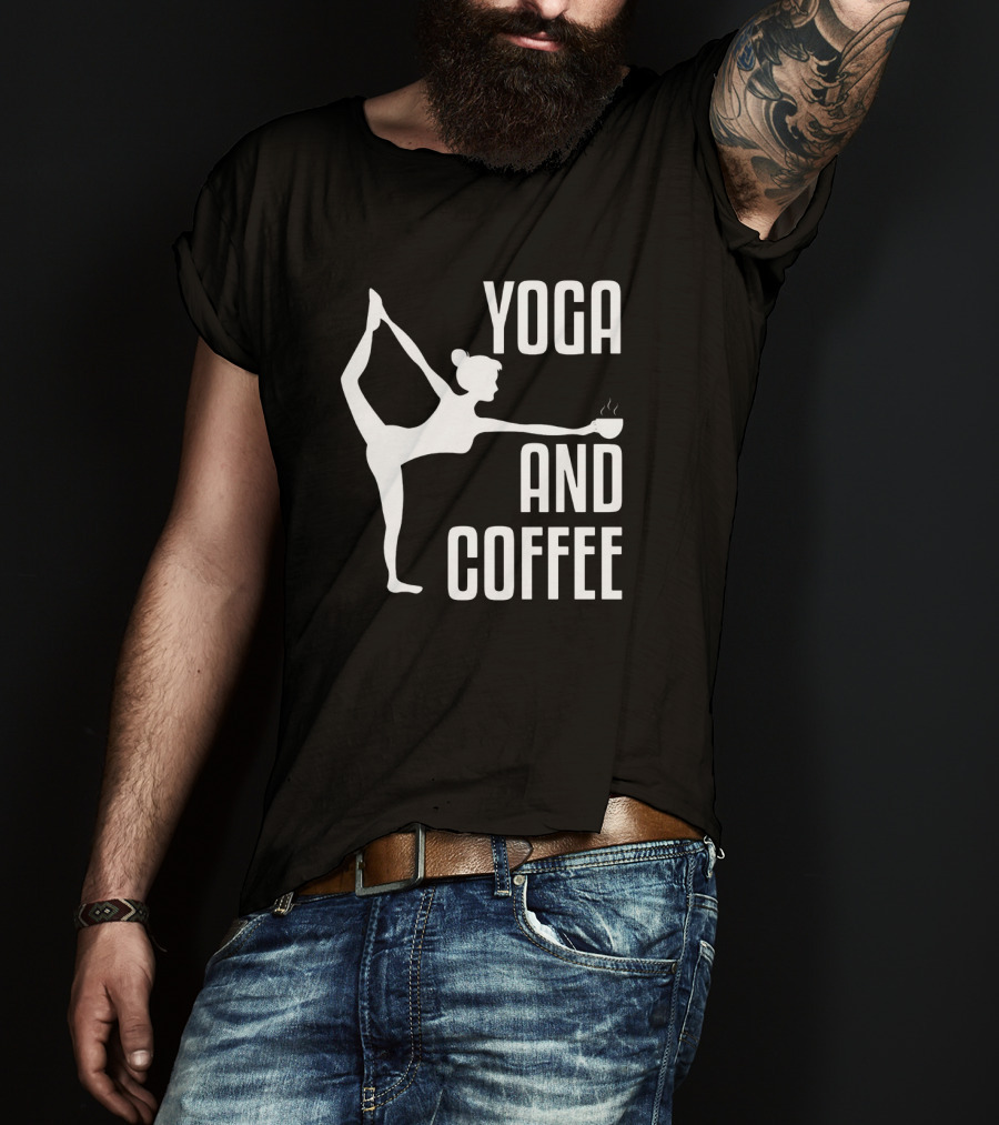 Yoga And Coffee Silhouette Pose With Hot Beverage In Hand T-Shirt