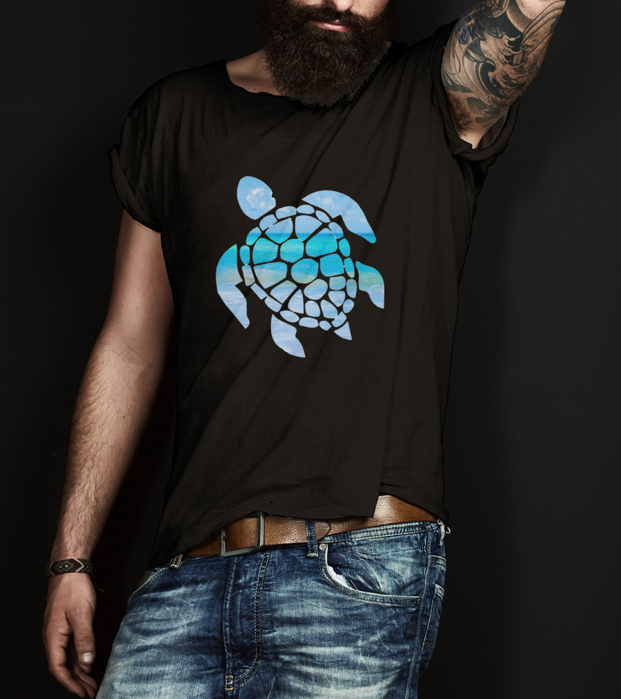 Tropical Ocean Sea Turtle Silhouette With Sky And Waves T-Shirt