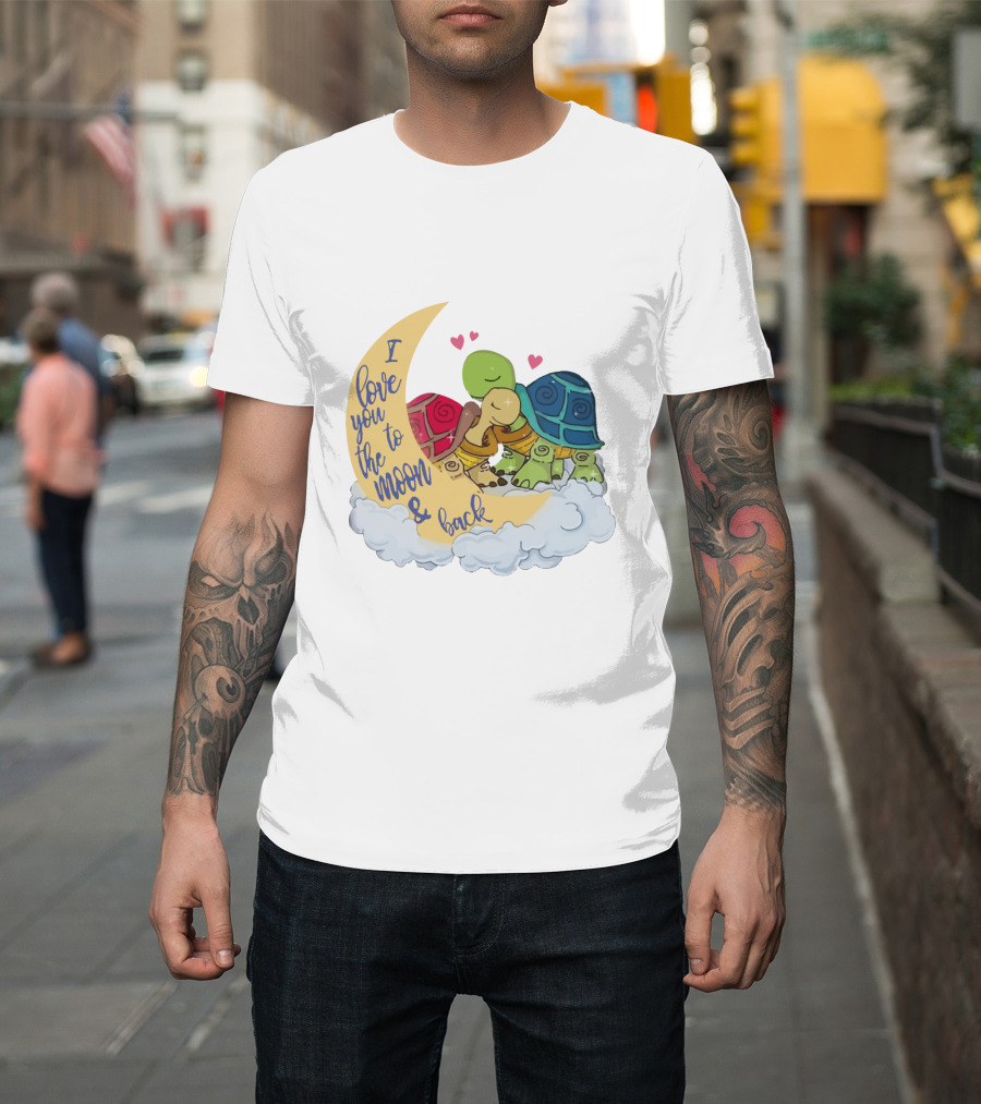 I Love You to the Moon and Back Turtle Trio with Hearts on Cloud T-Shirt