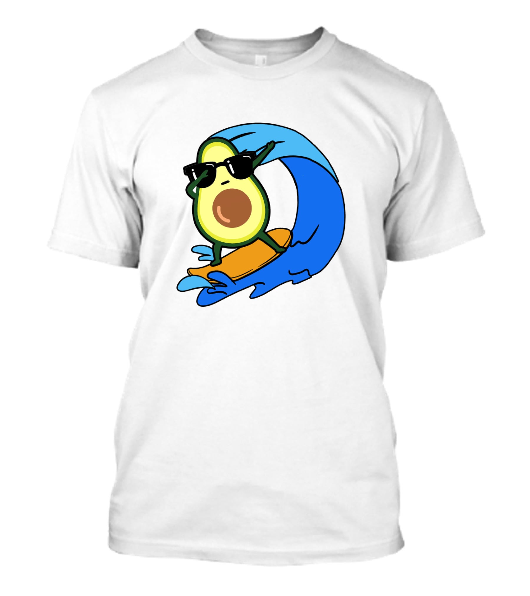 Avocado Wearing Sunglasses Riding Blue Ocean Wave T-Shirt
