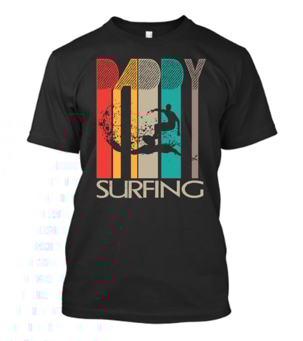 Vintage Daddy Surfing Silhouette With Retro Color Stripes T-Shirt