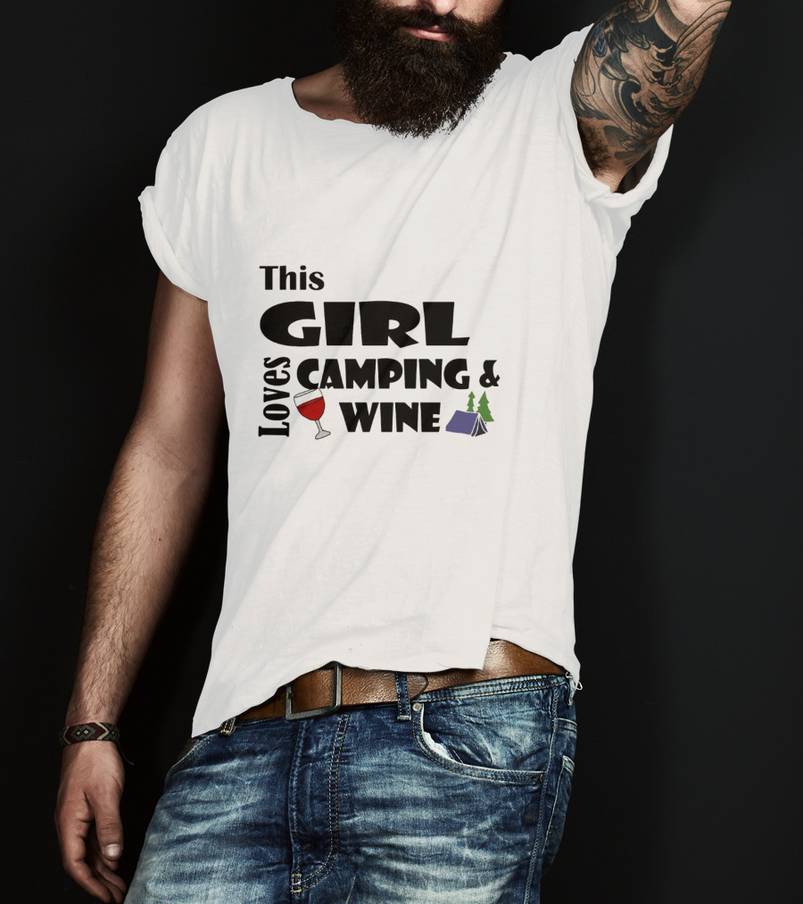 This Girl Loves Camping And Wine With Tent And Wine Glass Icons T-Shirt