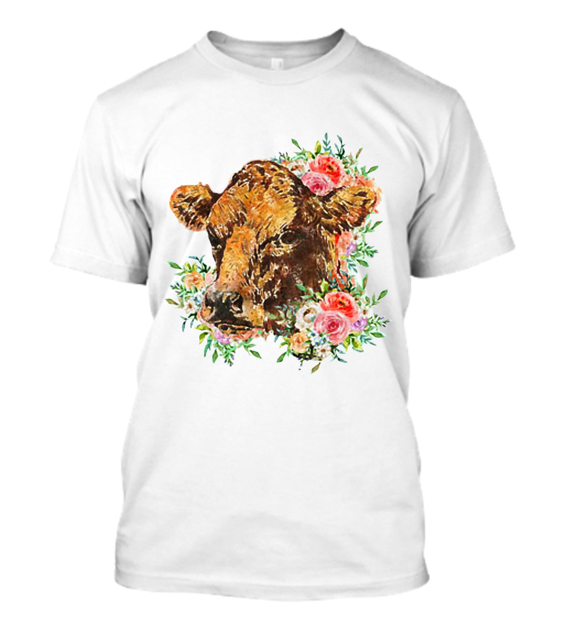 Cow With Floral Accents And Cute Cow Flower Style Motif T-Shirt