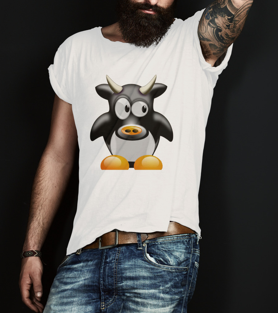 Playful Cute Cow Penguin Mashup Cartoon Character T-Shirt