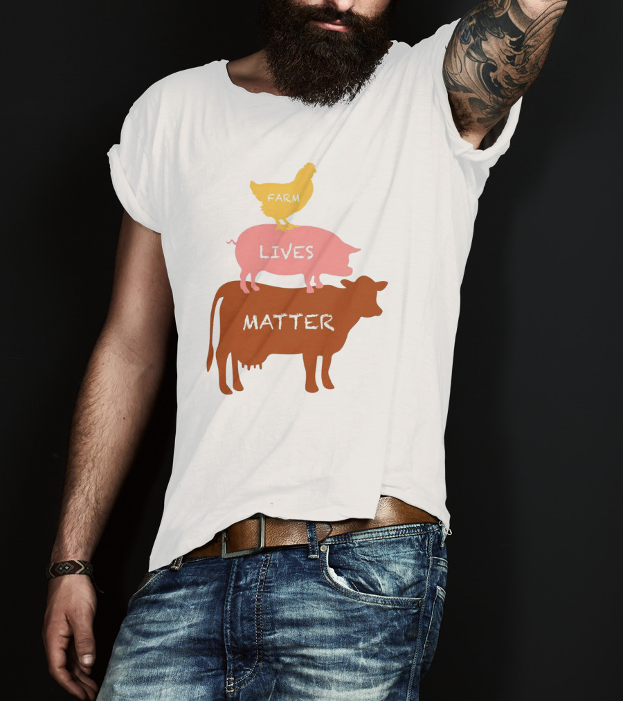 Farm Lives Matter Chicken Pig Cow Stacked Animal T-Shirt