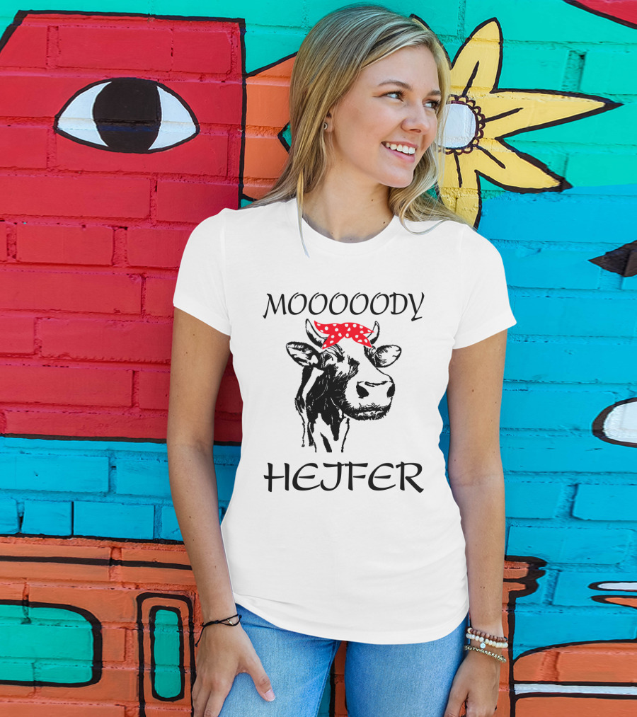 Mooooody Heifer Cow With Red Polka Dot Bandana T-Shirt