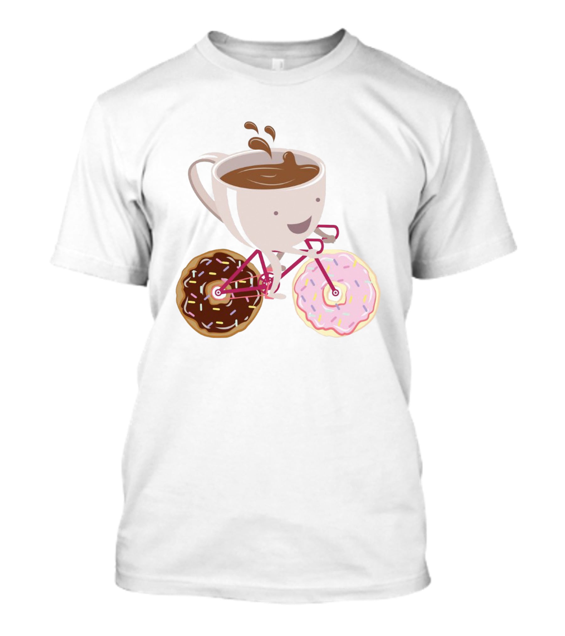 Happy Coffee Cup Riding Donut Bicycle Fun T-Shirt