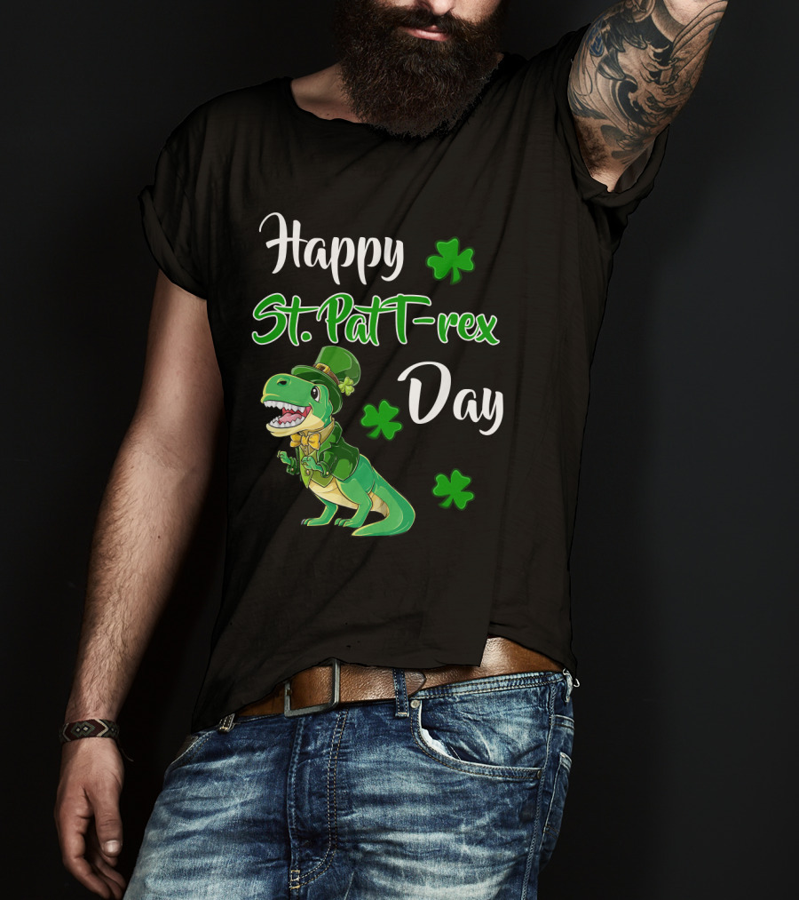 Happy St. Patrick's Day T-Rex Dinosaur With Shamrocks T-Shirt
