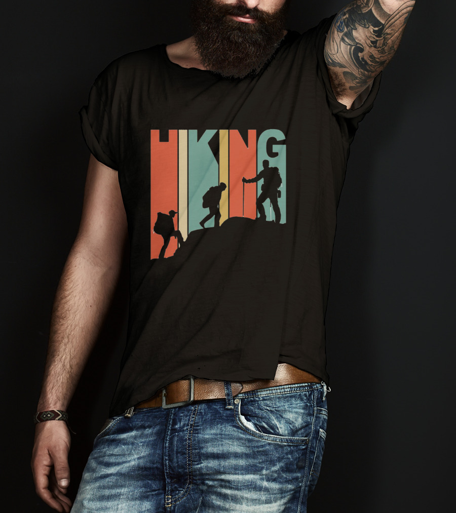 Retro Gradient Hiking Silhouette Adventure T-Shirt