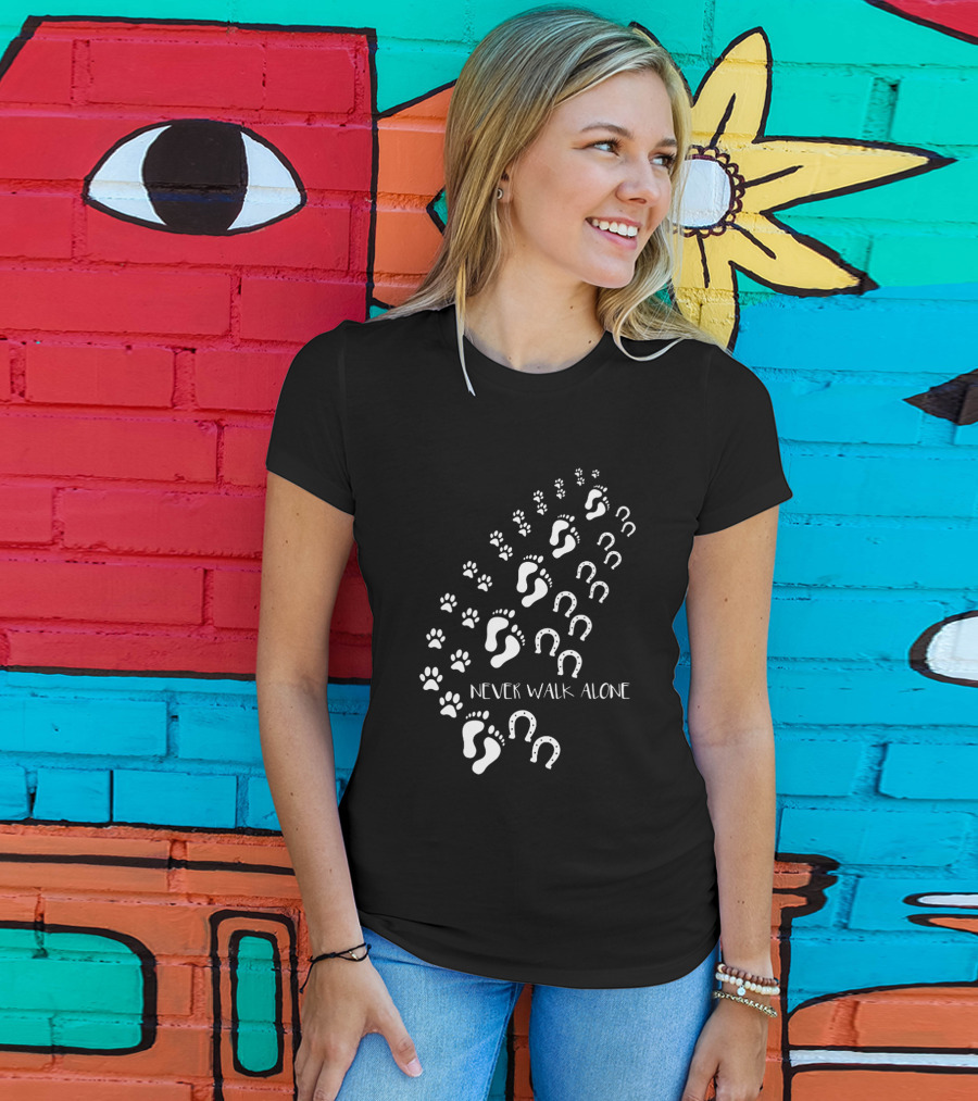 Never Walk Alone Footprint Pawprint Horseshoe T-Shirt