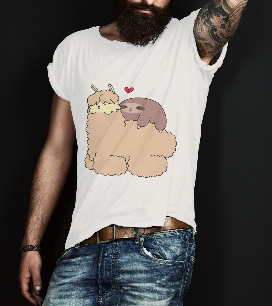 Sloth Loves Alpaca Heartwarming Cuddle Embrace With Cute Llama Vibes T-Shirt