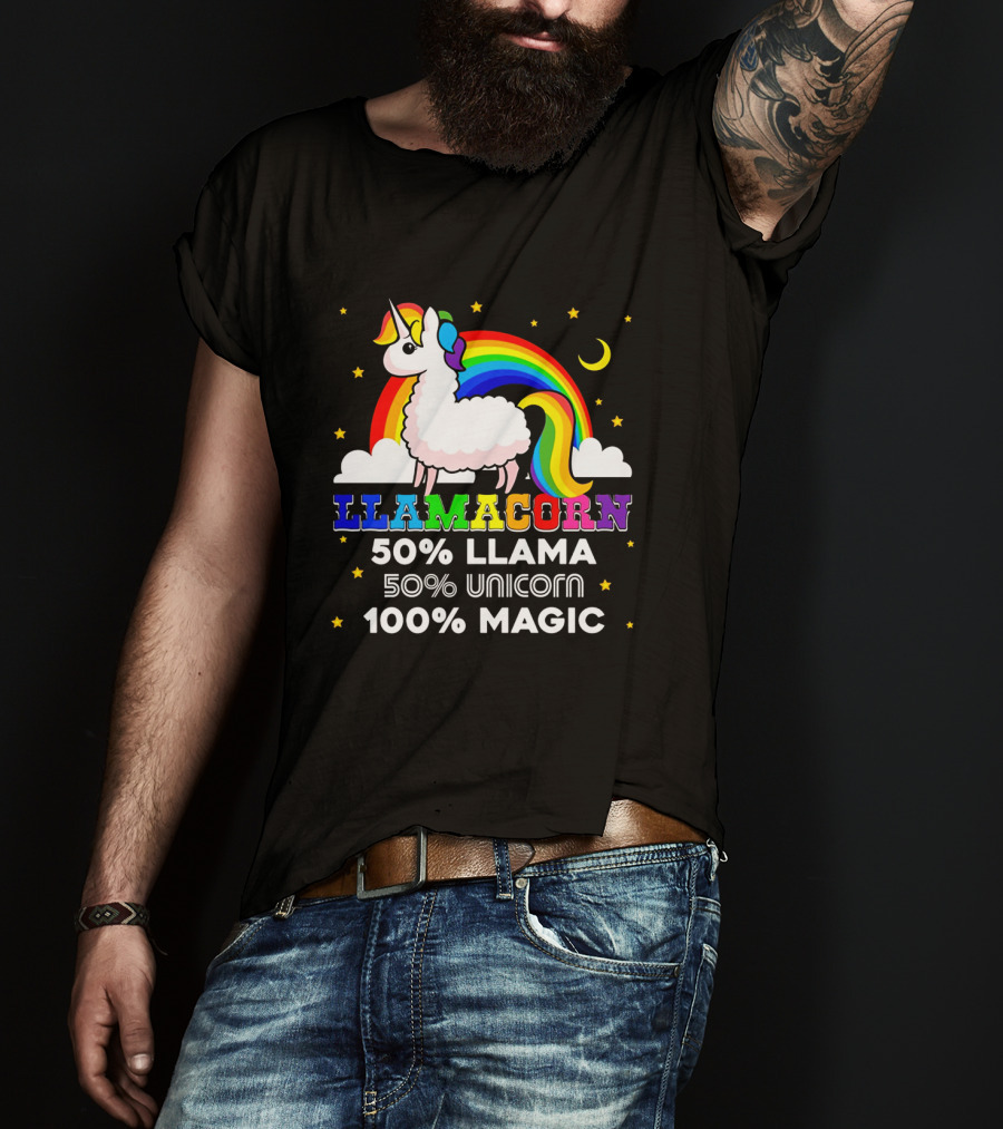 Llamacorn Rainbow Magic 50% Llama 50% Unicorn 100% Magic T-Shirt