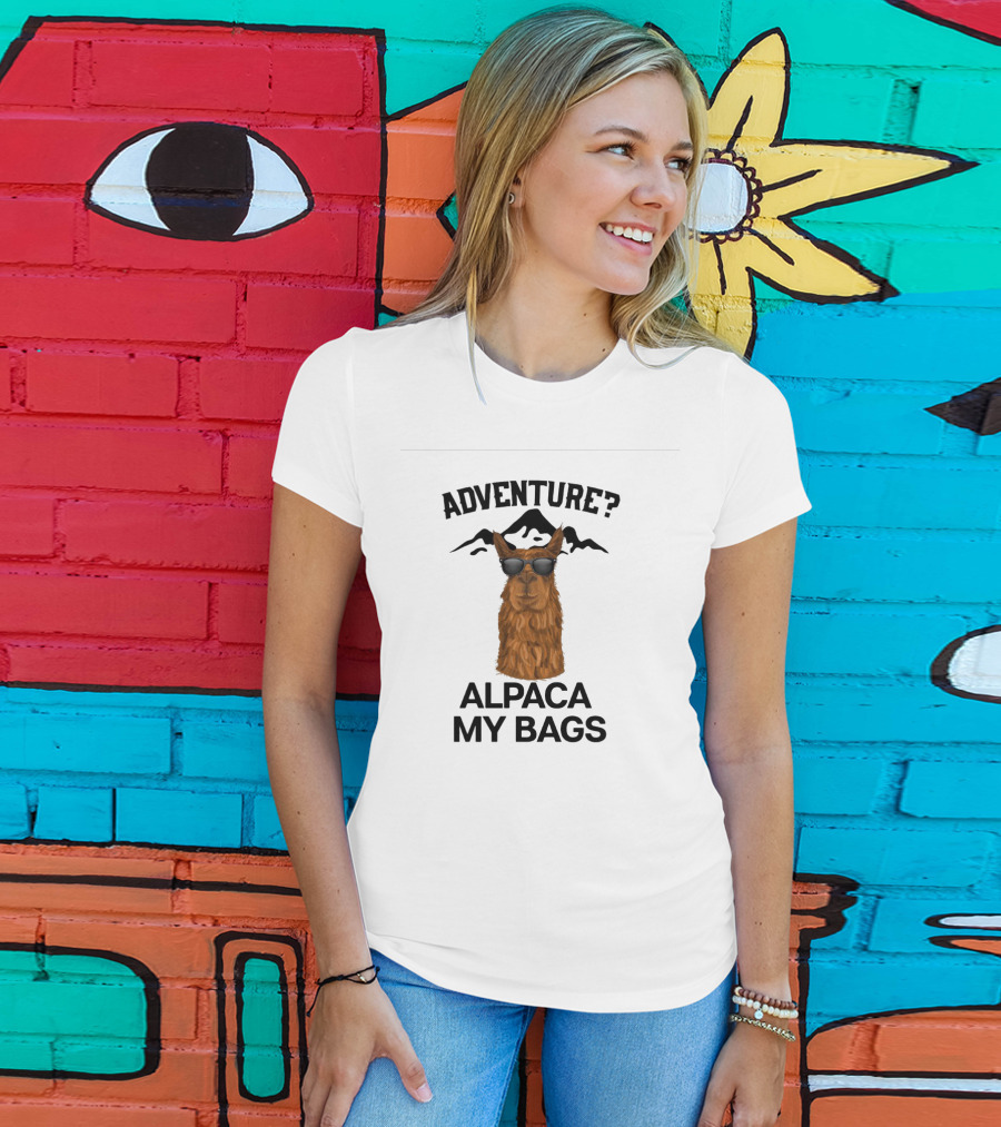 Adventure Alpaca My Bags Funny Mountain Trip Llama With Sunglasses T-Shirt