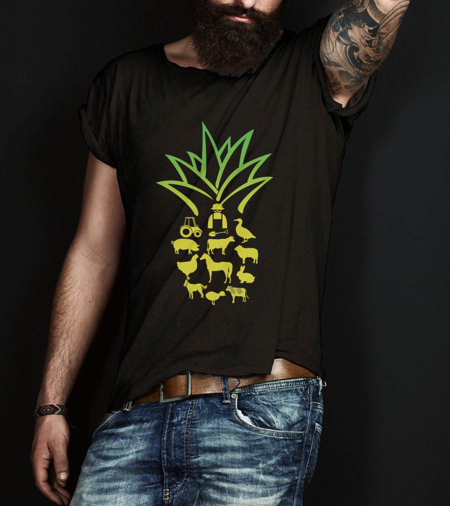 Farmer Pineapple Tractor Animals Agriculture T-Shirt