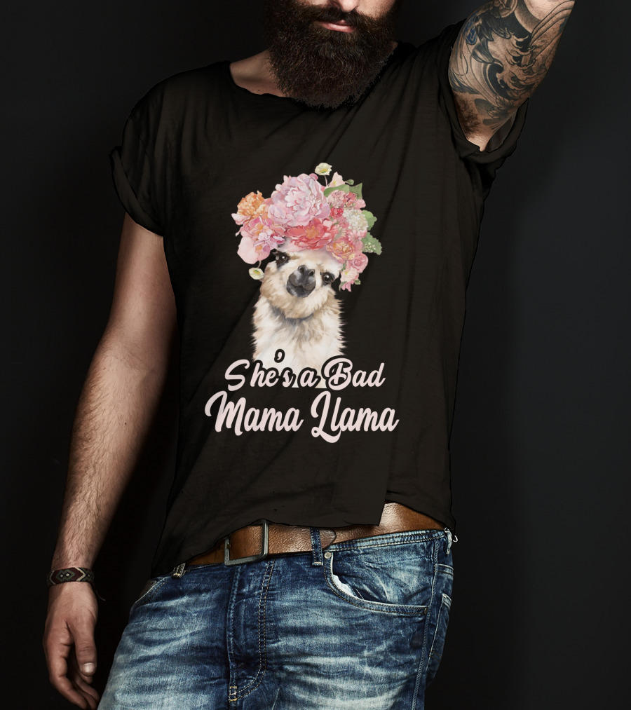 She's A Bad Mama Llama With Floral Crown T-Shirt