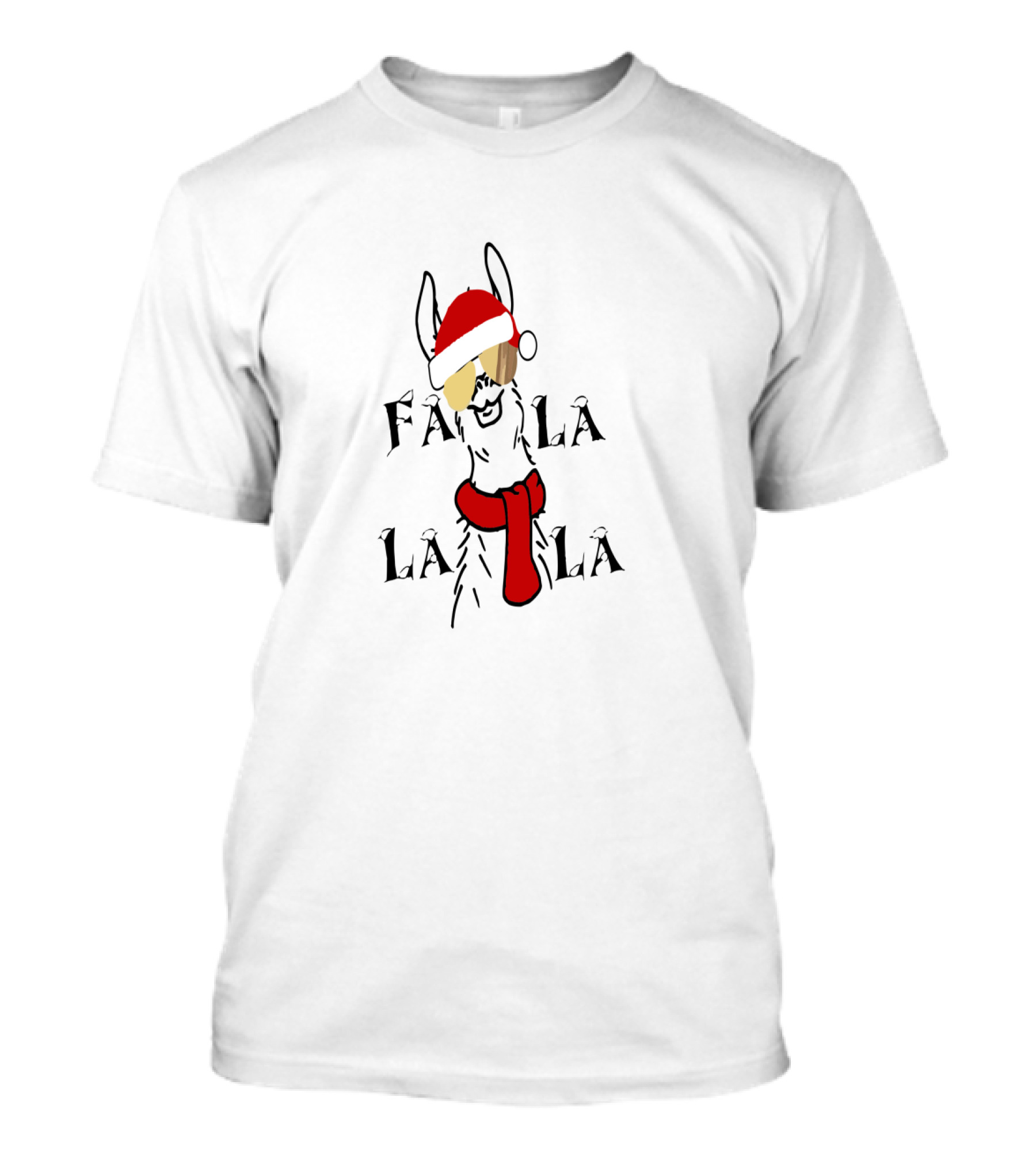 Christmas Falalala Llama Wearing Santa Hat And Scarf T-Shirt
