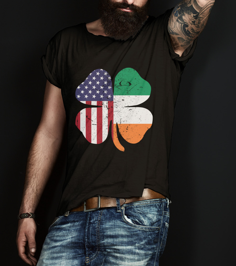 Ireland Flag And American Flag Shamrock T-Shirt
