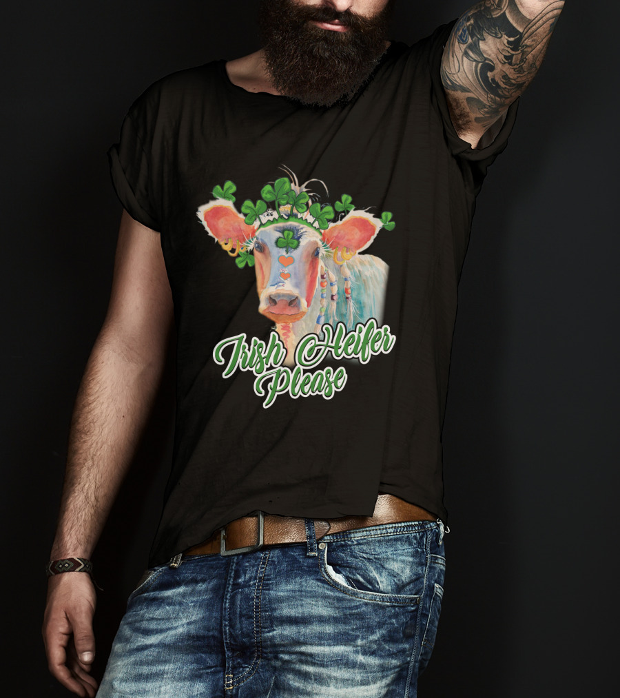 Irish Heifer Please With Shamrock Cow T-Shirt