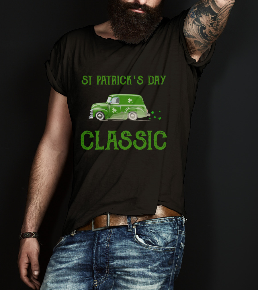 St Patrick's Day Classic Green Truck With Shamrocks T-Shirt