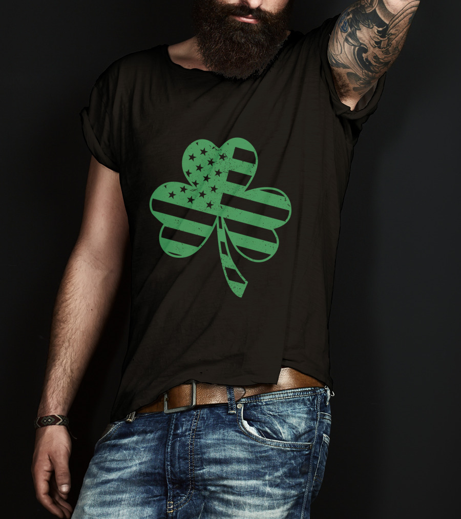St. Patrick's Day Shamrock With American Flag Stripes And Stars T-Shirt
