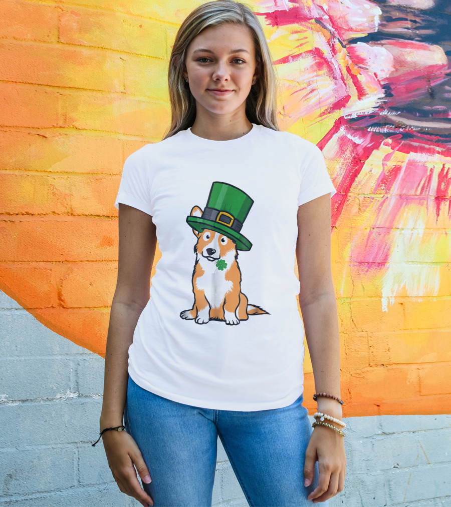 Lucky Corgi Dog St Patrick's Day Hat Shamrock T-Shirt