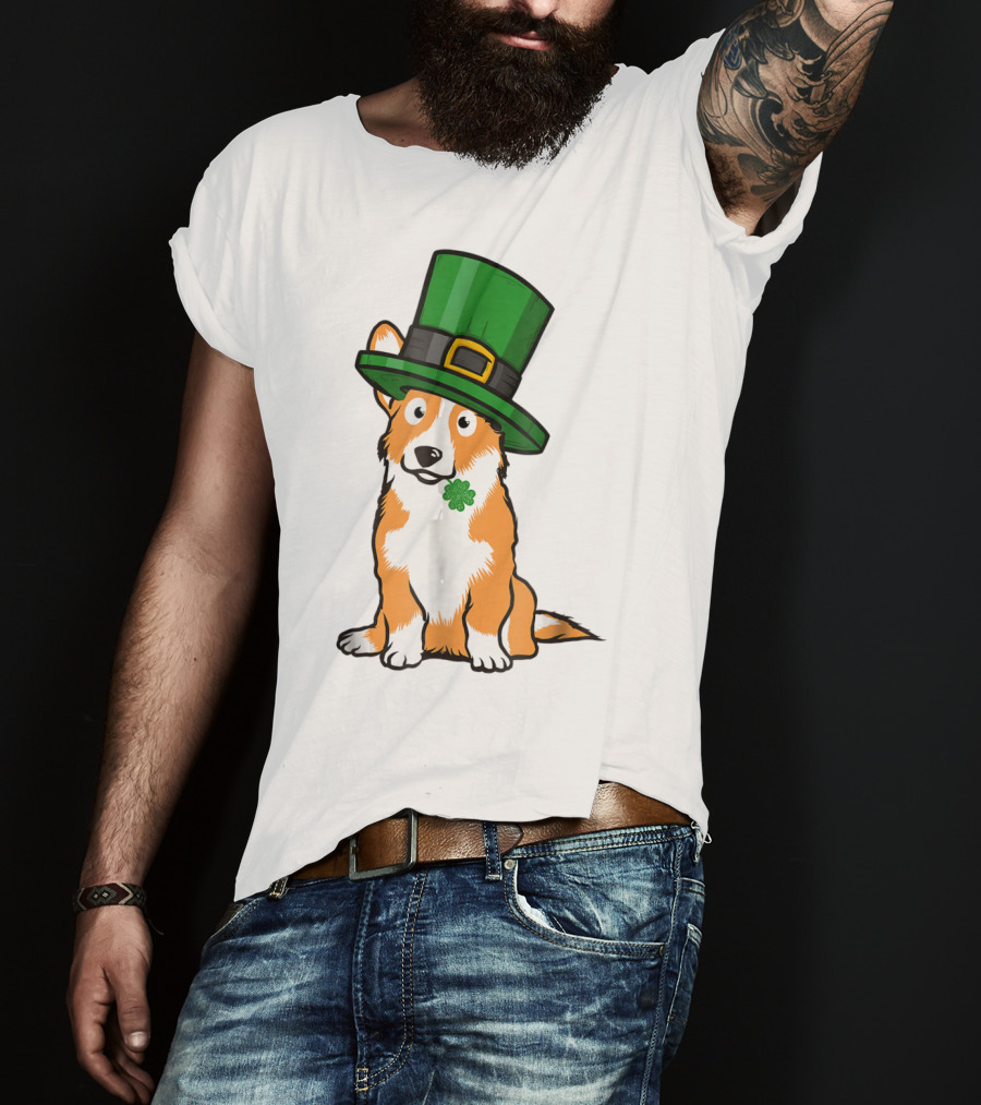 Lucky Corgi Dog St Patrick's Day Hat Shamrock T-Shirt