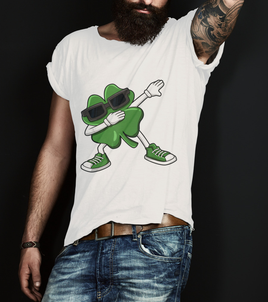 Dabbing Shamrock St Patrick's Day Funny Dab Dabbin' Clover Wearing Sunglasses T-Shirt