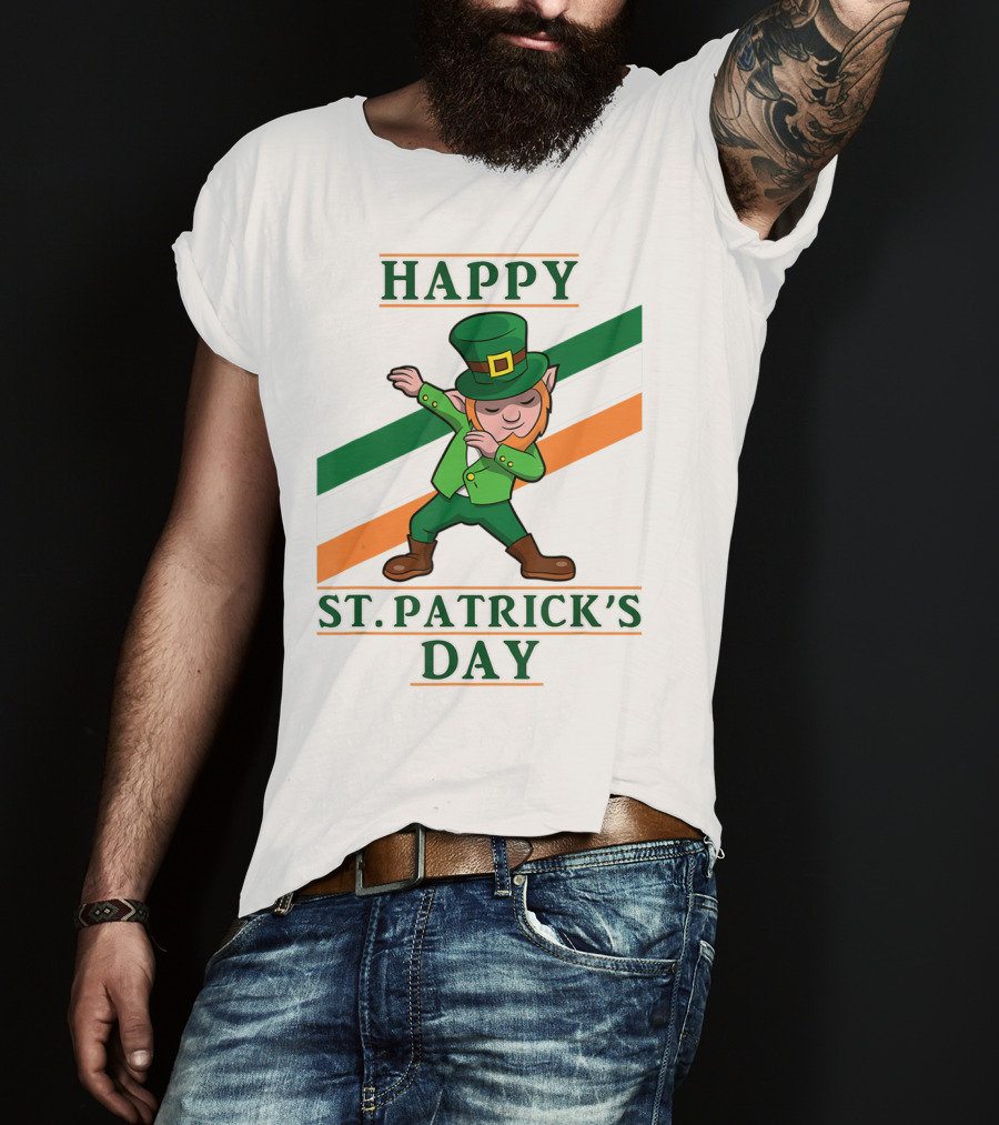 Happy St. Patrick's Day Dabbing Leprechaun Irish Flag T-Shirt