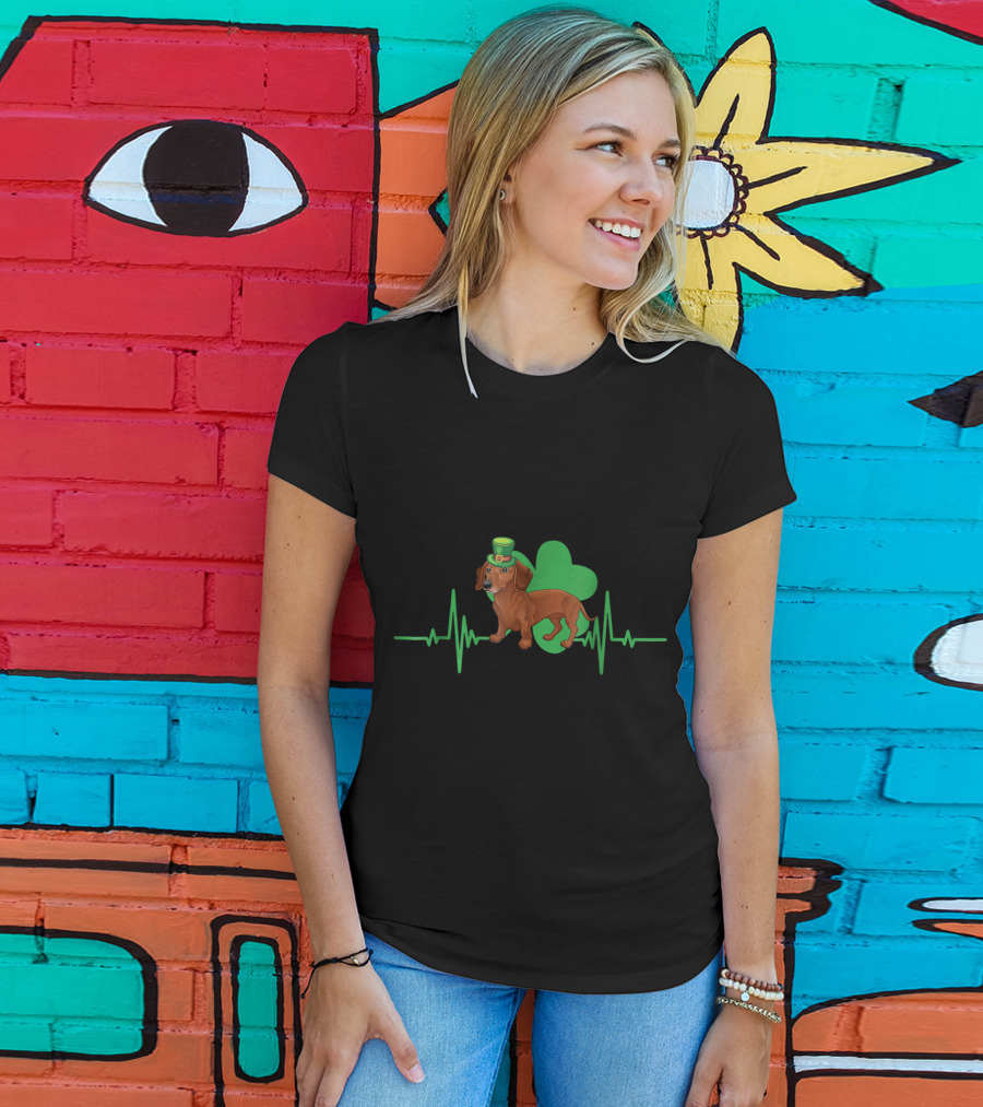 Dachshund Dog Heartbeat Clover St. Patrick's Day Hat T-Shirt