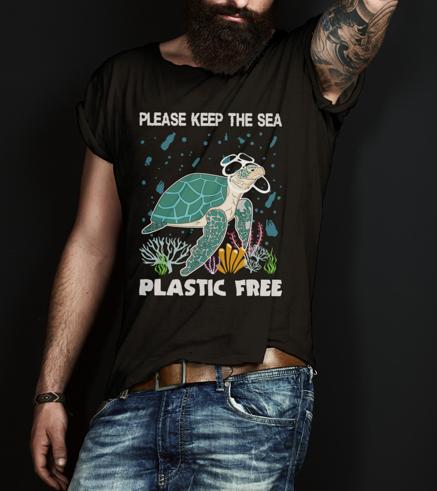 Please Keep The Sea Plastic Free With Turtle And Coral T-Shirt