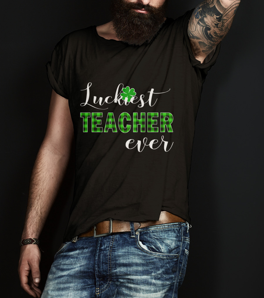 Luckiest Teacher Ever Shamrock Green Plaid T-Shirt