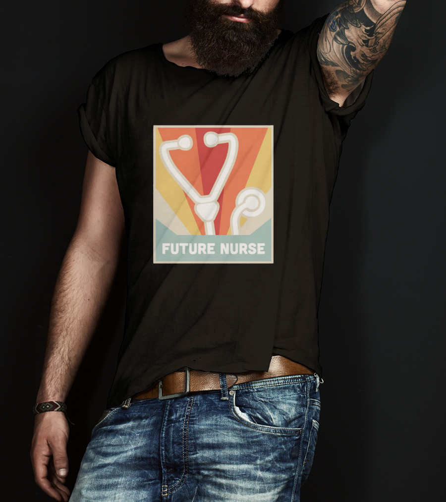 Retro Style Future Nurse Stethoscope Icon With Sunburst Background T-Shirt
