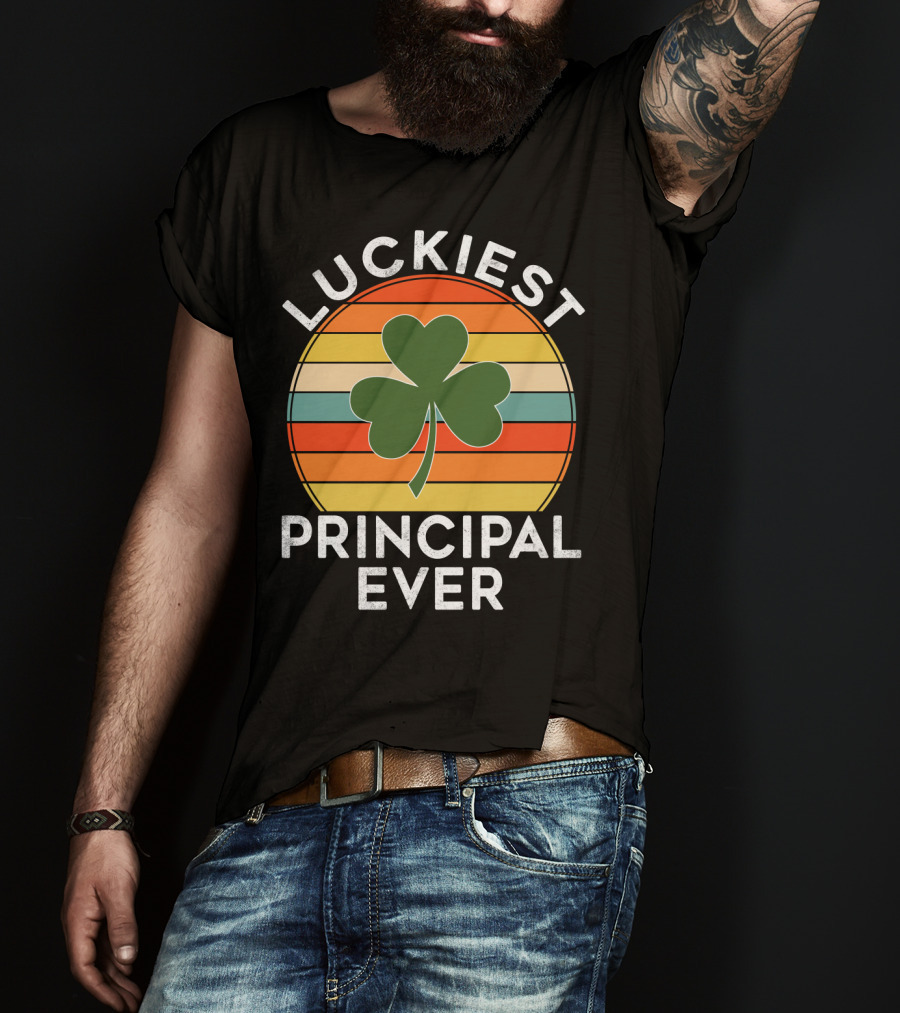 Luckiest Principal Ever Shamrock Retro Stripes T-Shirt
