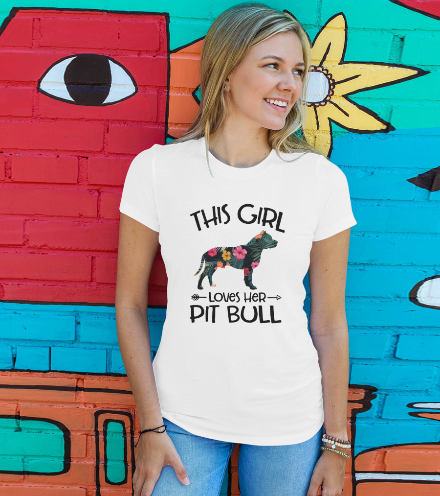 This Girl Loves Her Pit Bull Floral Dog T-Shirt