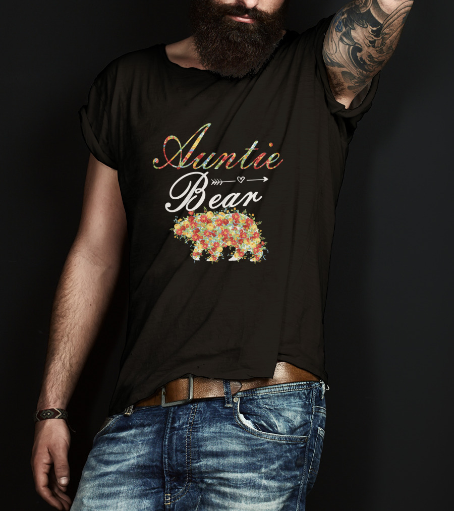Auntie Bear Floral Arrow Heart T-Shirt
