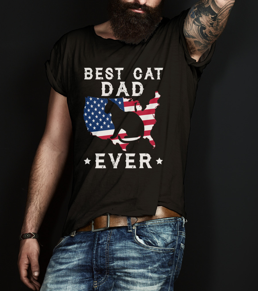 Best Cat Dad Ever USA Flag Cat T-Shirt