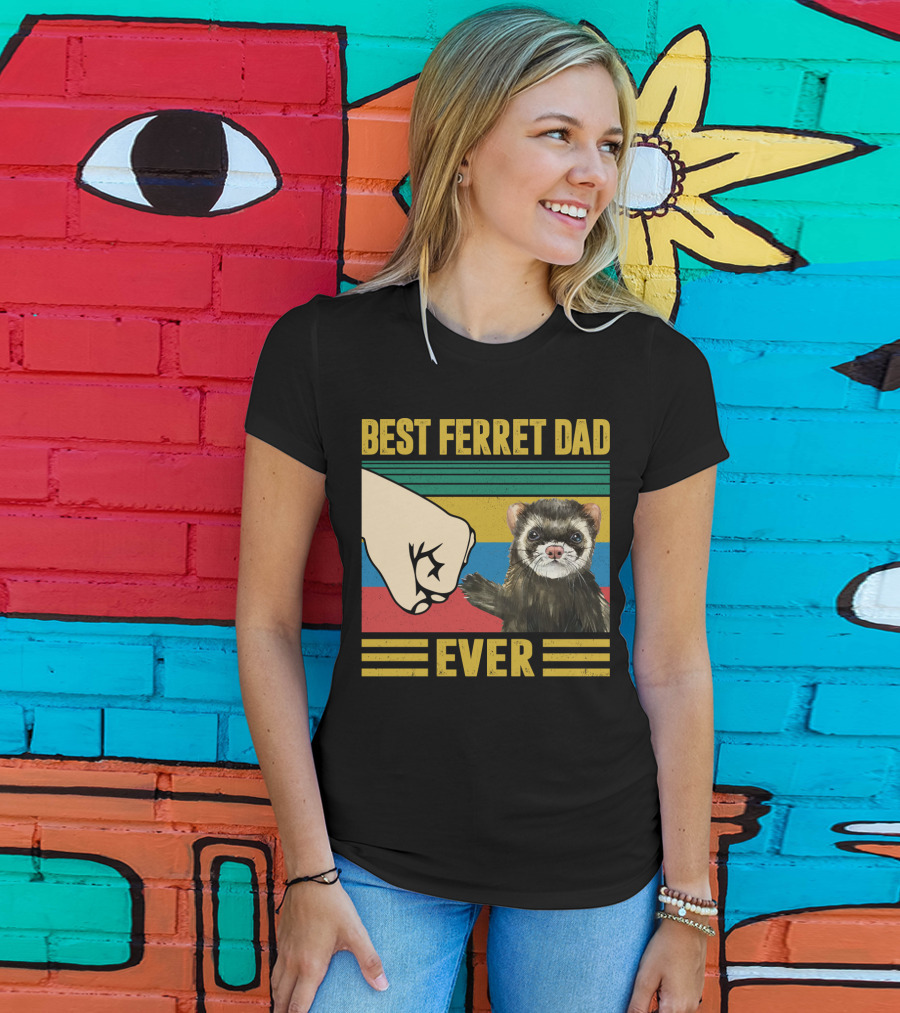 Best Ferret Dad Ever Fist Bump Vintage Stripes T-Shirt