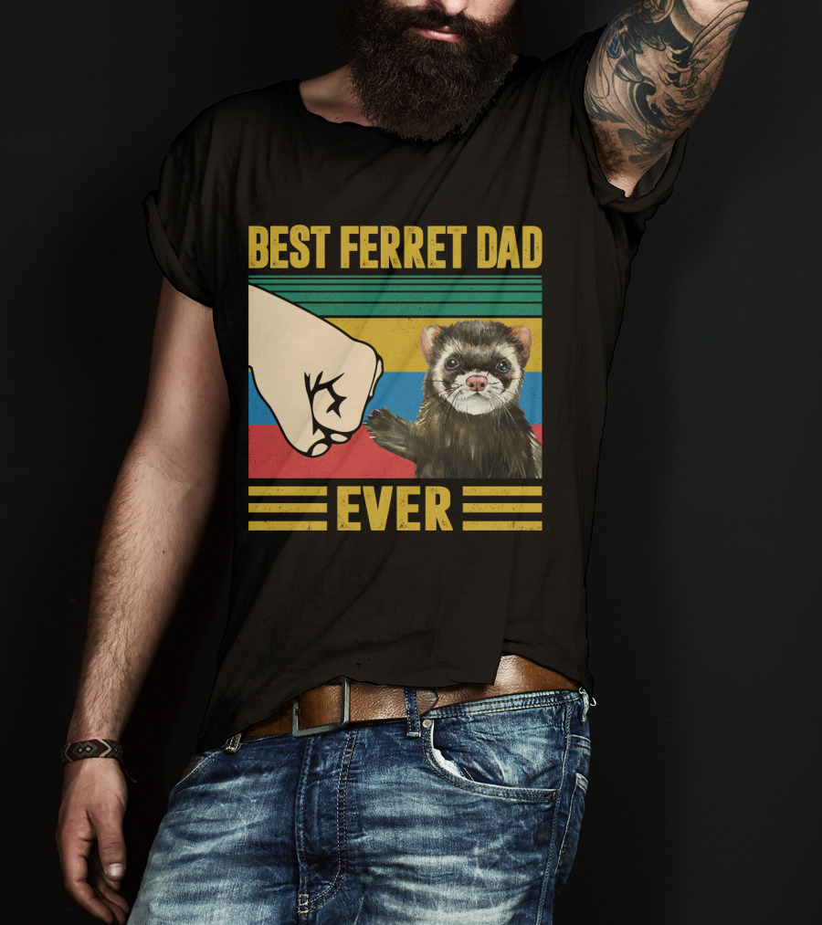 Best Ferret Dad Ever Fist Bump Vintage Stripes T-Shirt