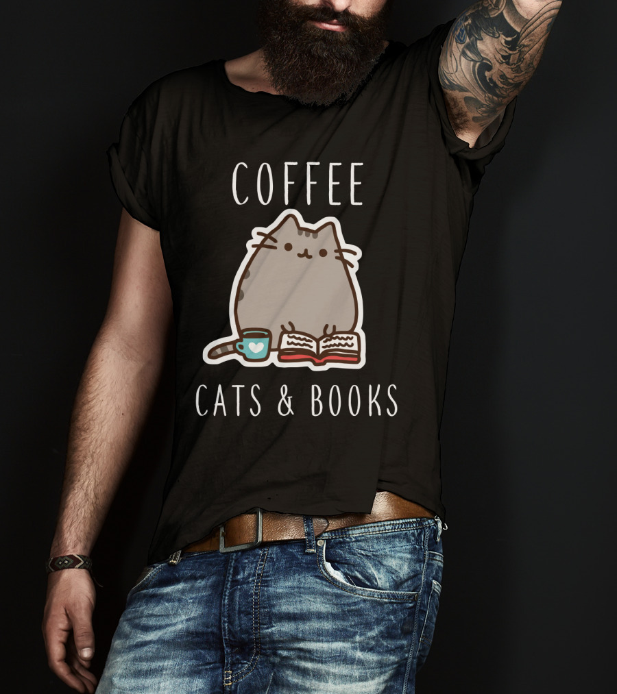 COFFEE CATS And BOOKS PUSHEEN MUG OPEN T-Shirt