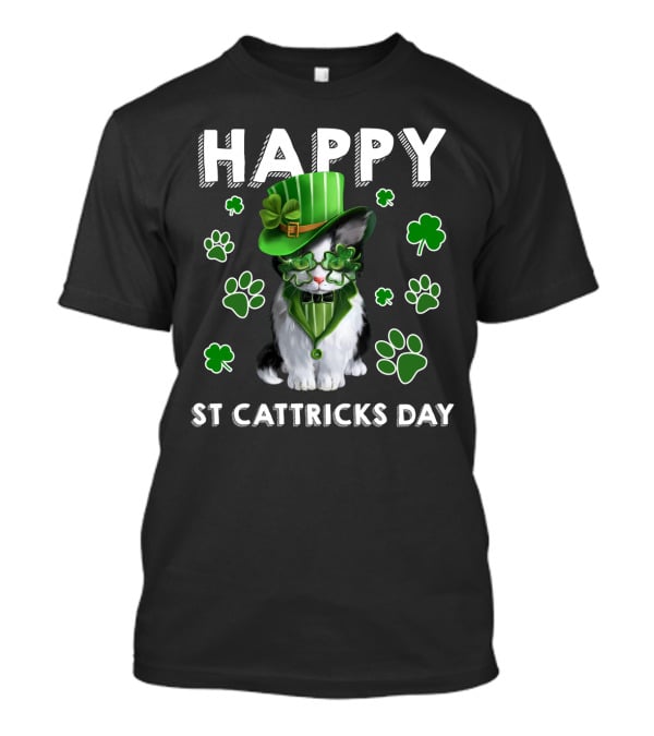 Happy St Cattrick's Day Funny Cats Shamrock T-Shirt