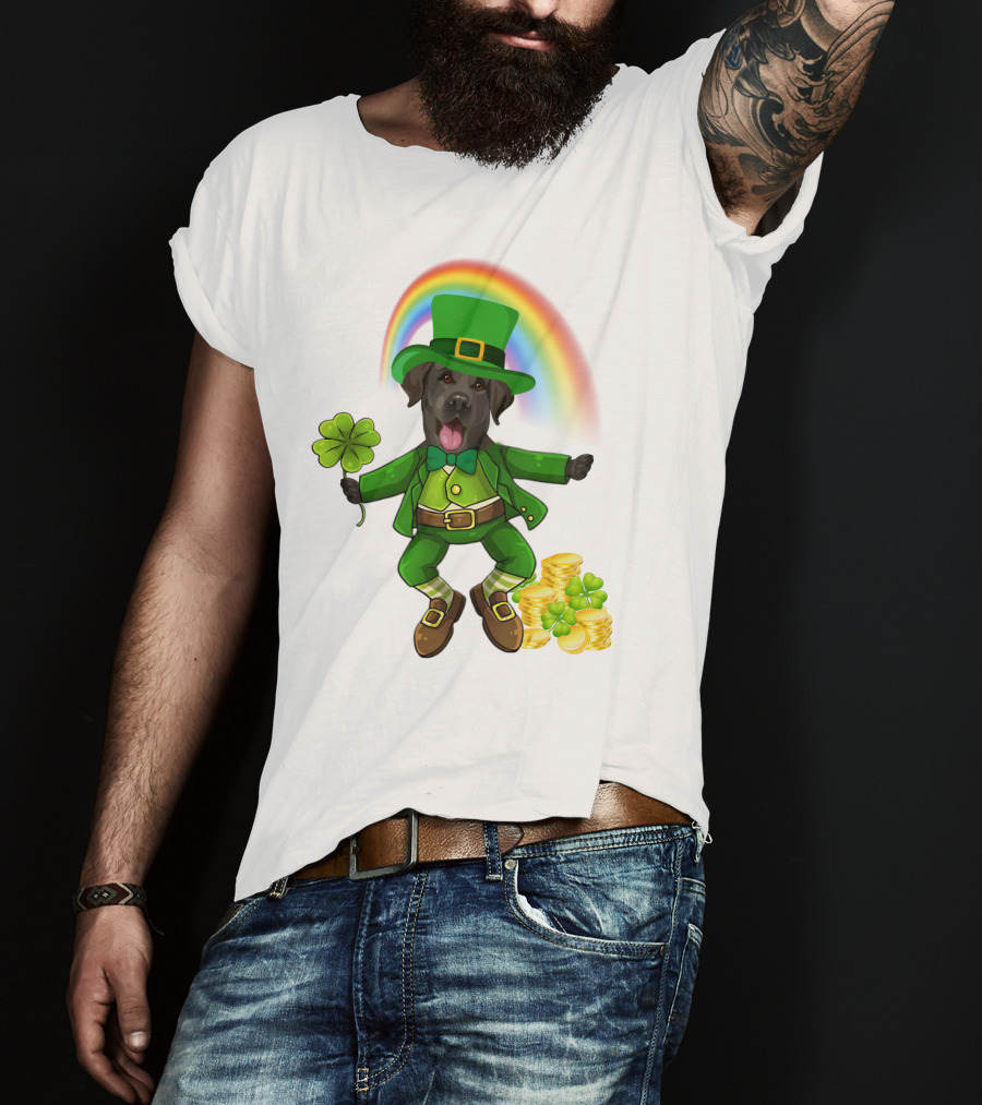 Lucky Irish Dog With Shamrock And Rainbow T-Shirt