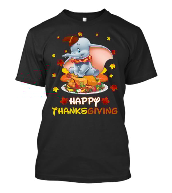 Happy Thanksgiving Dumbo Turkey Autumn Leaves T-Shirt