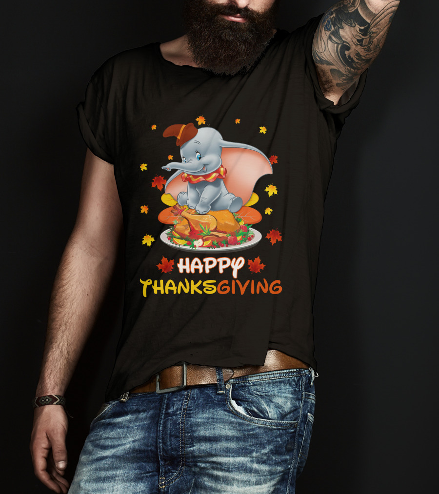 Happy Thanksgiving Dumbo Turkey Autumn Leaves T-Shirt