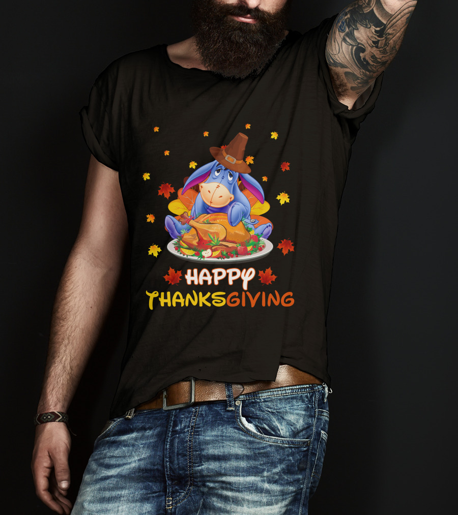 Eeyore Happy Thanksgiving Turkey Feast Leaves T-Shirt