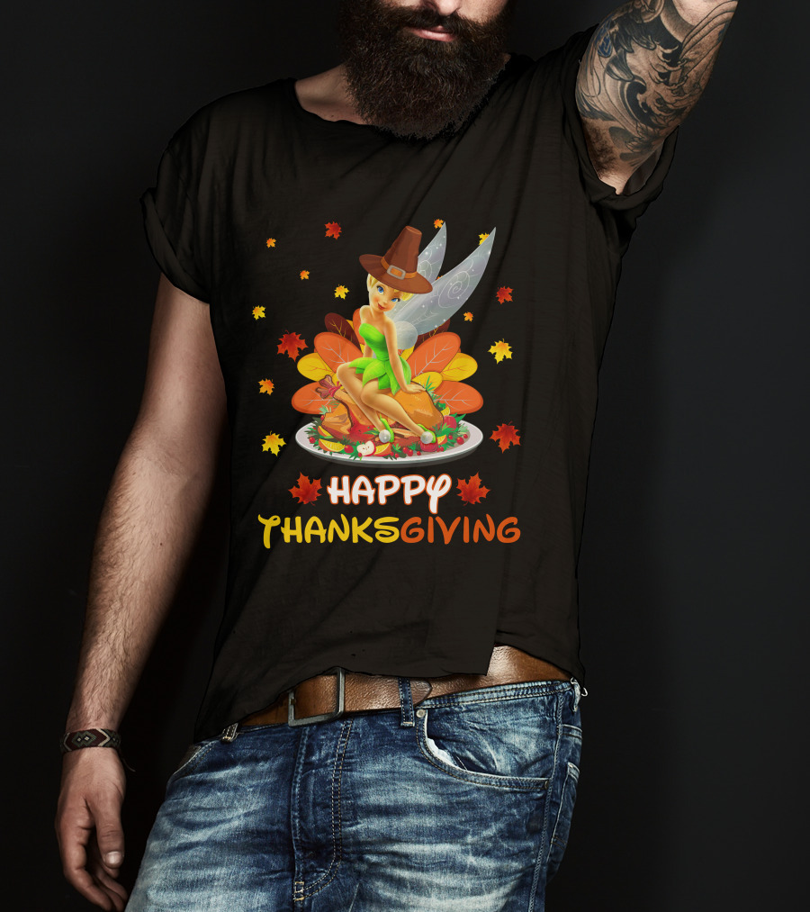 Happy Thanksgiving Tinkerbell Leaves And Cornucopia T-Shirt