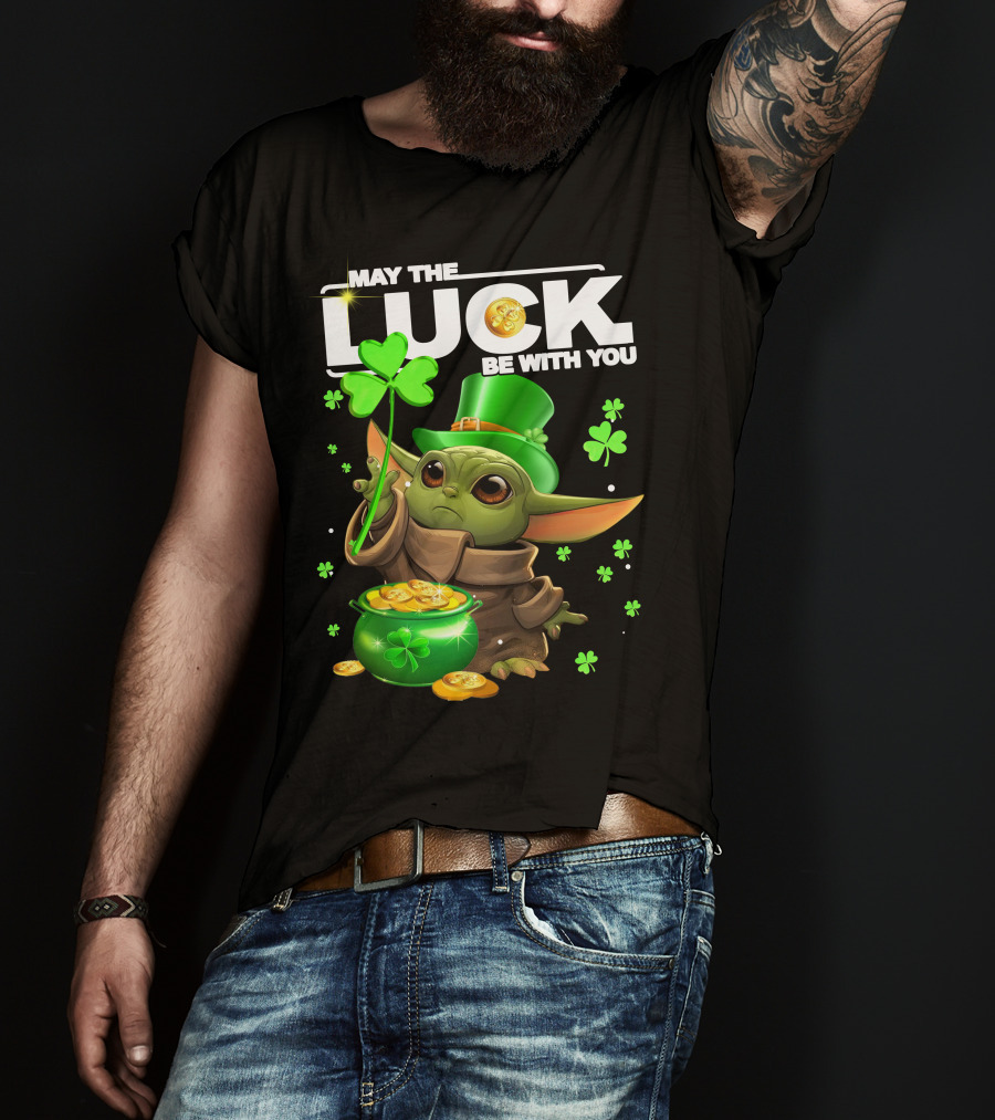 May The Luck Be With You Baby Yoda Clover Gold Coins T-Shirt